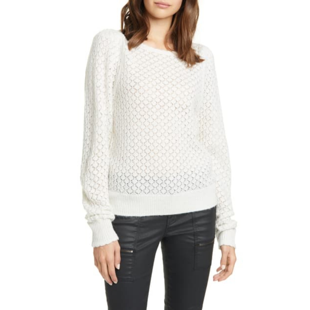 JOIE Moxya Pointelle Puff Sleeve Sweater, XL